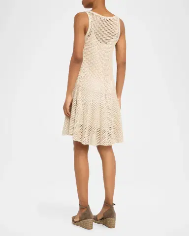 Brunello Cucinelli Sleeveless Shimmering Net Knit Mini Flounce Dress | Thumbnail 3 Brunello Cucinelli Sleeveless Shimmering Net Knit Mini Flounce Dress | Thumbnail 3