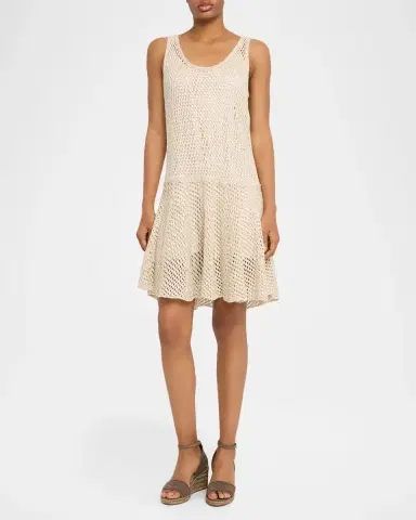 Brunello Cucinelli Sleeveless Shimmering Net Knit Mini Flounce Dress | Thumbnail 4 Brunello Cucinelli Sleeveless Shimmering Net Knit Mini Flounce Dress | Thumbnail 4