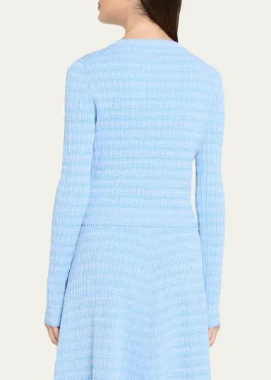 Prabal Gurung Striped Rib Knit Fitted Crewneck Cardigan | Thumbnail 3 Prabal Gurung Striped Rib Knit Fitted Crewneck Cardigan | Thumbnail 3