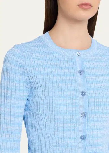 Prabal Gurung Striped Rib Knit Fitted Crewneck Cardigan | Thumbnail 5 Prabal Gurung Striped Rib Knit Fitted Crewneck Cardigan | Thumbnail 5