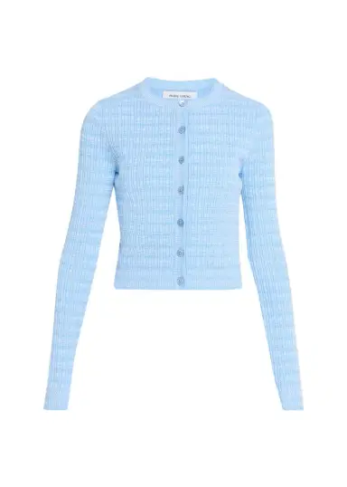 Prabal Gurung Striped Rib Knit Fitted Crewneck Cardigan | Thumbnail 1 Prabal Gurung Striped Rib Knit Fitted Crewneck Cardigan | Thumbnail 1