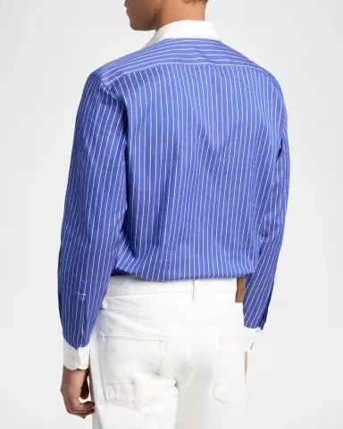 Tom Ford Men's Silk Pinstripe Contrast-Trim Dress Shirt | Thumbnail 2