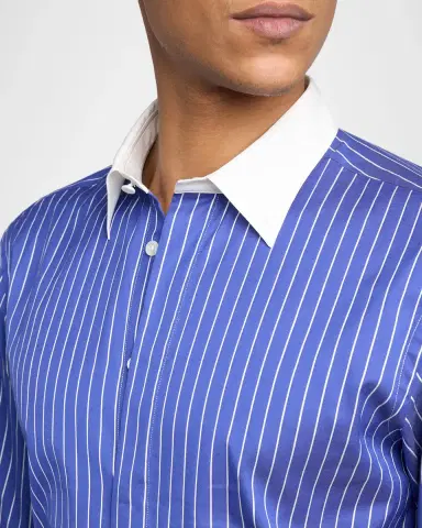 Tom Ford Men's Silk Pinstripe Contrast-Trim Dress Shirt | Thumbnail 4