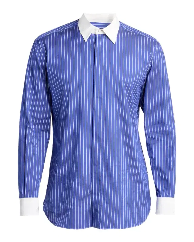 Men's Silk Pinstripe Contrast-Trim Dress Shirt