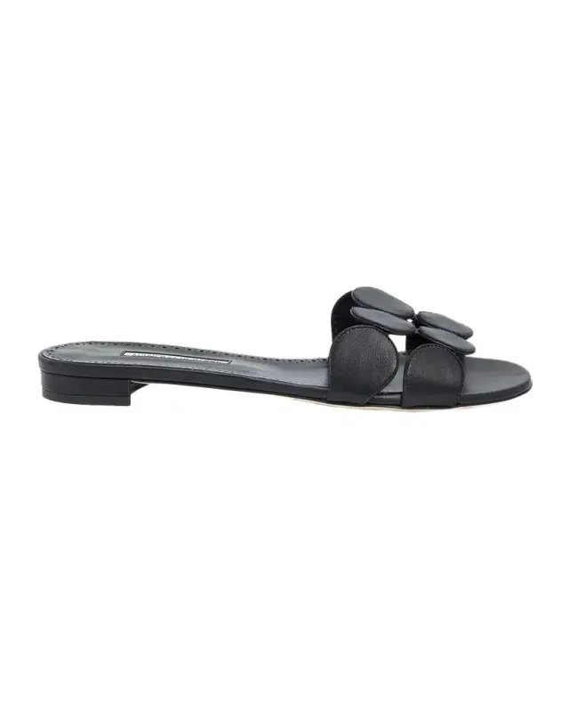 Circle-Cut Leather Flat Slide Sandals