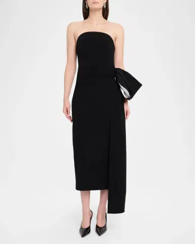 Roland Mouret Moon Strapless Draped Bow Midi Dress | Thumbnail 2 Roland Mouret Moon Strapless Draped Bow Midi Dress | Thumbnail 2