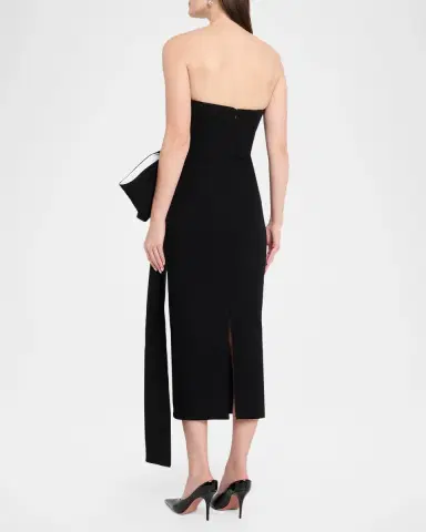 Roland Mouret Moon Strapless Draped Bow Midi Dress | Thumbnail 3 Roland Mouret Moon Strapless Draped Bow Midi Dress | Thumbnail 3
