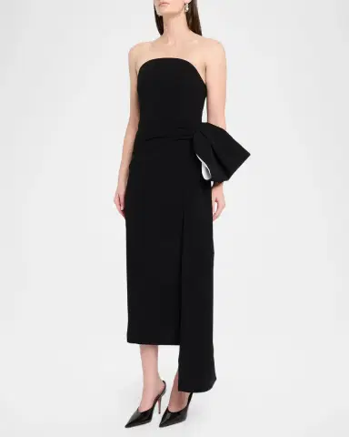 Roland Mouret Moon Strapless Draped Bow Midi Dress | Thumbnail 4 Roland Mouret Moon Strapless Draped Bow Midi Dress | Thumbnail 4