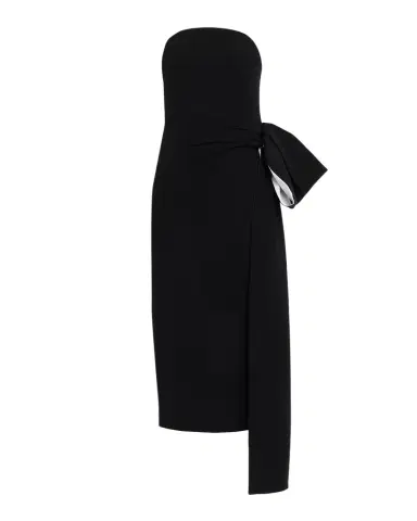 Roland Mouret Moon Strapless Draped Bow Midi Dress | Thumbnail 1 Roland Mouret Moon Strapless Draped Bow Midi Dress | Thumbnail 1