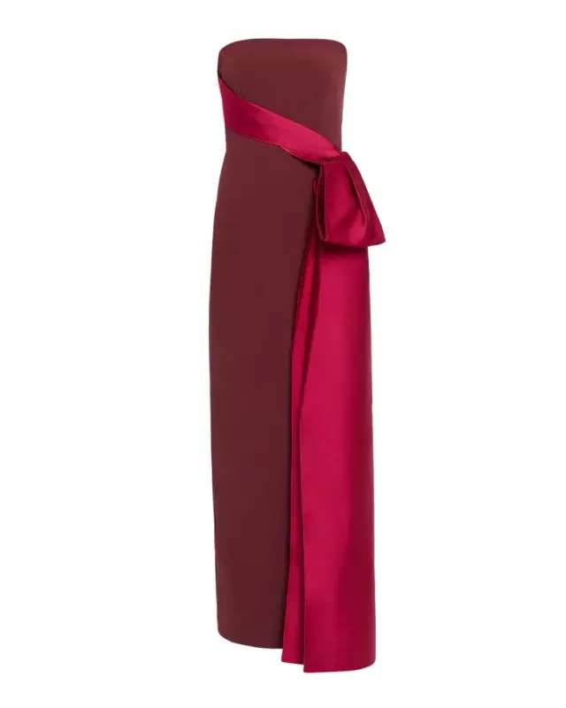 Roland Mouret Strapless Draped Satin Bow Column Gown