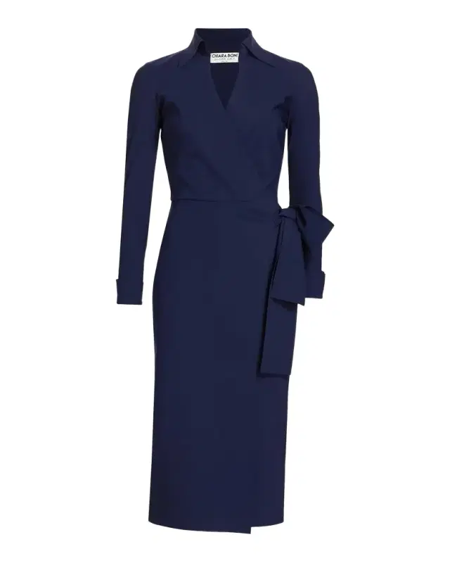 Chiara Boni La Petite Robe Kamala Shirt-Collar Jersey Wrap Dress