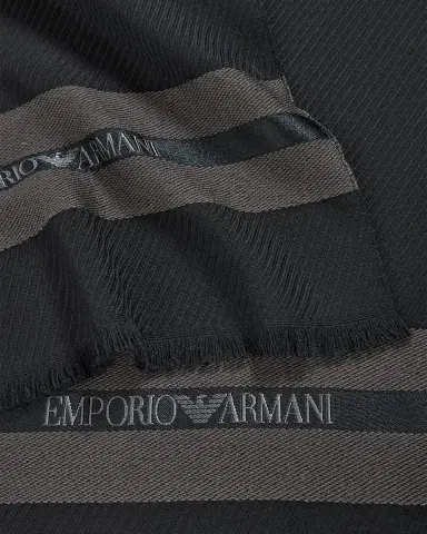 Emporio Armani Men's Wool and Silk Stripe-Logo Scarf | Thumbnail 2 Emporio Armani Men's Wool and Silk Stripe-Logo Scarf | Thumbnail 2
