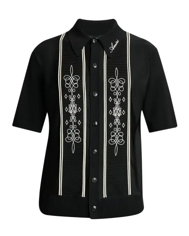 AMIRI Abstract Paneled Wool-Blend Short-Sleeve Shirt
