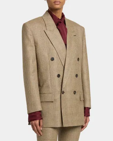 Saint Laurent Double-Breasted Prince of Wales Jacket | Thumbnail 4 Saint Laurent Double-Breasted Prince of Wales Jacket | Thumbnail 4