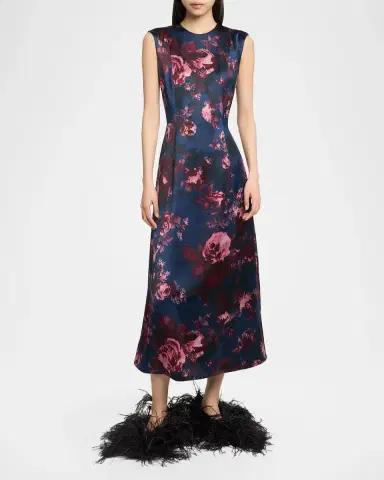 Erdem Floral Duchess Satin Sleeveless Midi Dress | Thumbnail 2 Erdem Floral Duchess Satin Sleeveless Midi Dress | Thumbnail 2