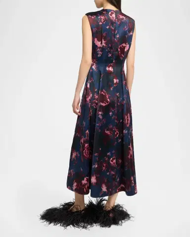 Erdem Floral Duchess Satin Sleeveless Midi Dress | Thumbnail 3 Erdem Floral Duchess Satin Sleeveless Midi Dress | Thumbnail 3
