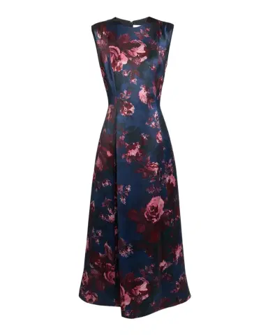 Erdem Floral Duchess Satin Sleeveless Midi Dress | Thumbnail 1 Erdem Floral Duchess Satin Sleeveless Midi Dress | Thumbnail 1