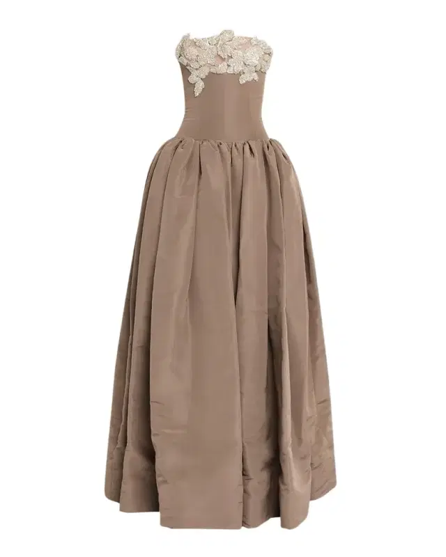 Oscar de la Renta Strapless Shiny Leaves Drop-Waist Ball Gown