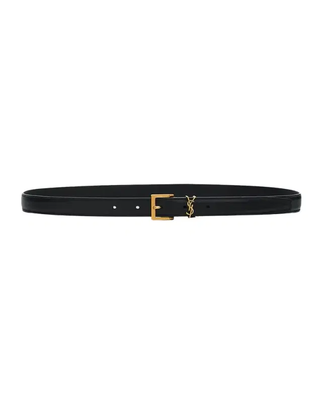 Saint Laurent Men's YSL Cassandre Belt in Smooth Leather