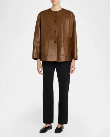 The Row Quintus Leather Single-Breasted Jacket | Thumbnail 2 The Row Quintus Leather Single-Breasted Jacket | Thumbnail 2