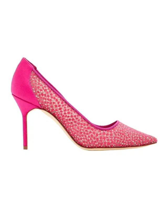 Manolo Blahnik 90mm BBLA Flocked Polka Dot Tulle Pumps