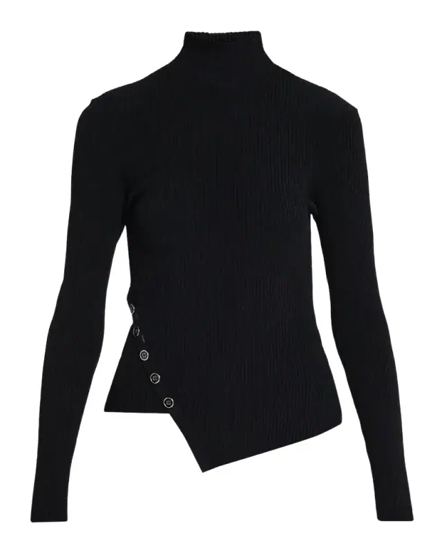 Autumn Cashmere Asymmetric Rib-Knit Turtleneck Sweater