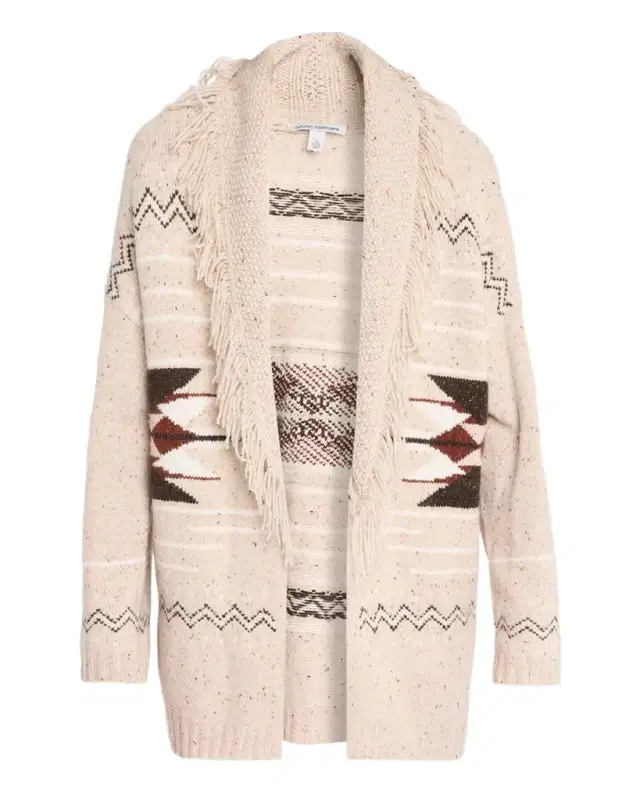 Autumn Cashmere Cashmere Geometric Fringe-Trim Cardigan