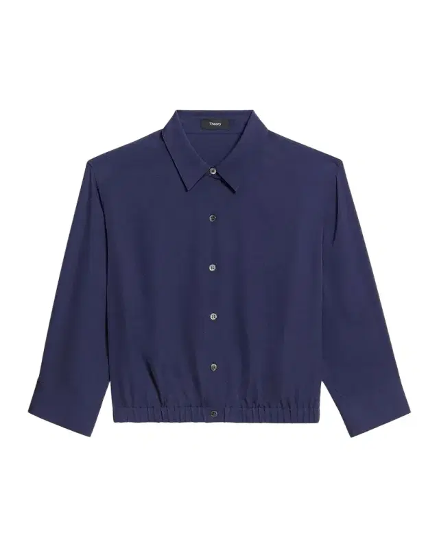 Theory Scrunched-Sleeve Cropped Button-Front Silk Shirt