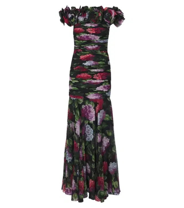 Carolina Herrera Floral-appliqué floral draped silk gown