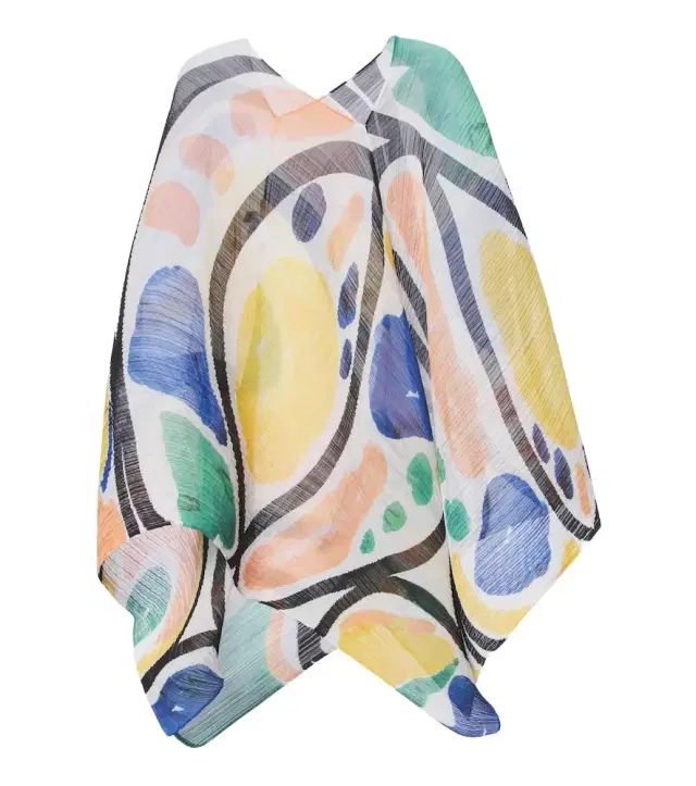 Pleats Please Issey Miyake Roll Madame-T pleated printed poncho