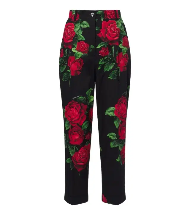 Floral cropped cotton straight pants
