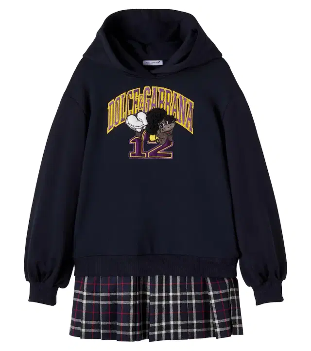 Dolce & Gabbana Kids Plaid-trimmed cotton and wool sweatshirt dress