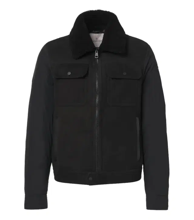 Moncler Shearling-trimmed suede down jacket