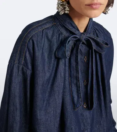 Dries Van Noten Tie-neck denim midi dress | Thumbnail 3 Dries Van Noten Tie-neck denim midi dress | Thumbnail 3
