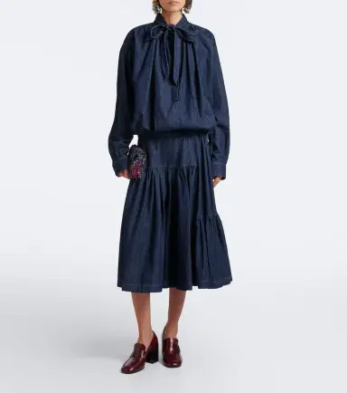 Dries Van Noten Tie-neck denim midi dress | Thumbnail 5 Dries Van Noten Tie-neck denim midi dress | Thumbnail 5