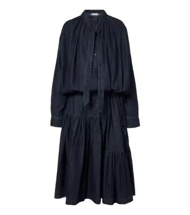 Dries Van Noten Tie-neck denim midi dress | Thumbnail 1 Dries Van Noten Tie-neck denim midi dress | Thumbnail 1