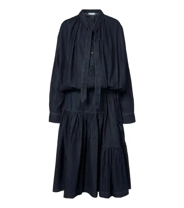 Dries Van Noten Tie-neck denim midi dress