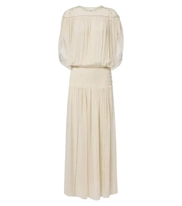 Nesrine beaded shirred silk maxi dress