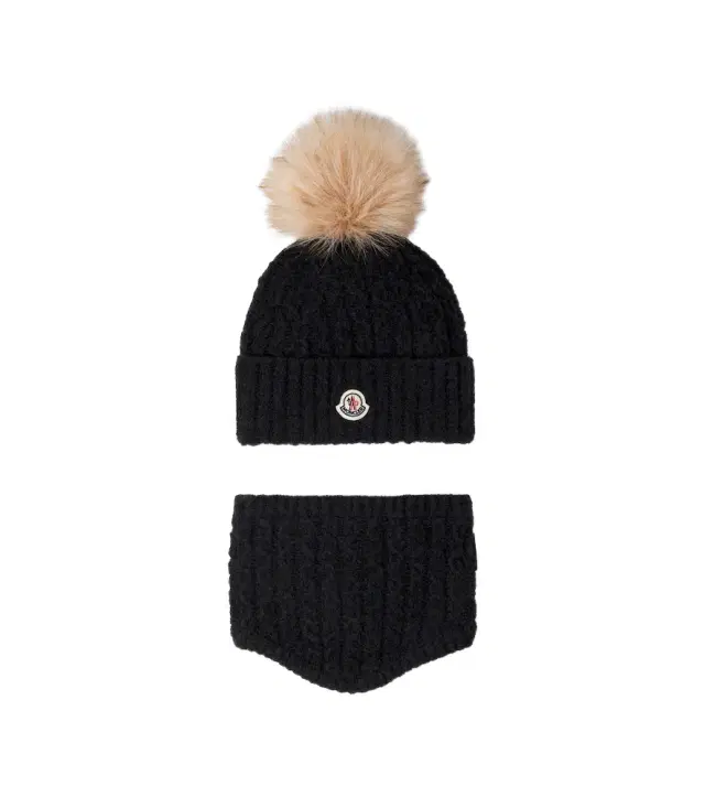 Moncler Enfant Cable-knit wool-blend beanie and scarf set