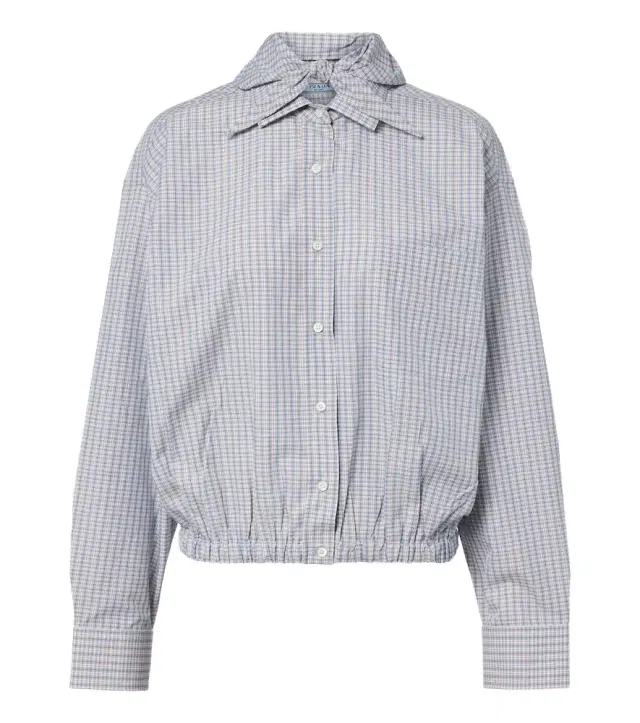 Prada Bow-detail checked cotton blouse