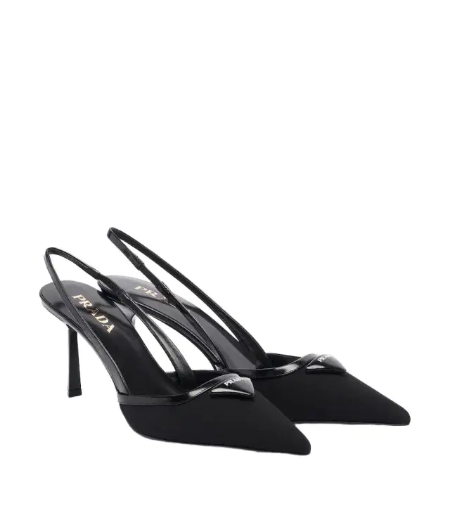 Prada Leather-trimmed slingback pumps