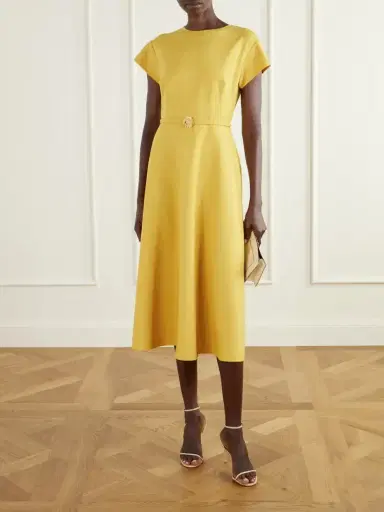 Oscar de la Renta Belted Wool-blend Cady Midi Dress | Thumbnail 2 Oscar de la Renta Belted Wool-blend Cady Midi Dress | Thumbnail 2