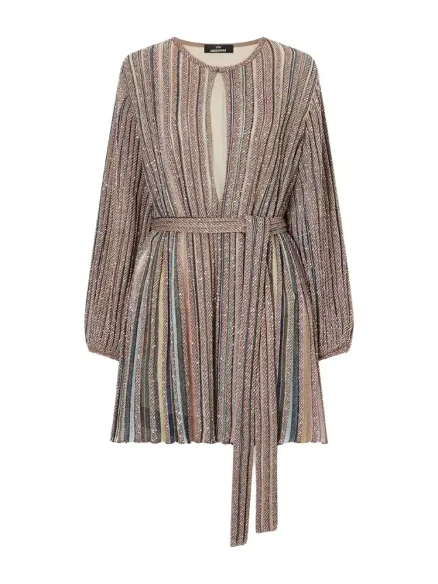 Missoni Belted Cut-out Sequin-embellished Metallic Crochet-knit Mini Dress