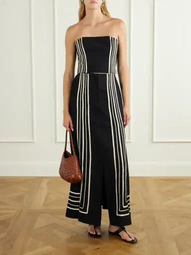 ANDRES OTALORA Tan Amada Strapless Striped Embroidered Twill Cropped Top | Thumbnail 2