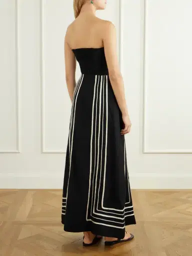 ANDRES OTALORA Tan Amada Strapless Striped Embroidered Twill Cropped Top | Thumbnail 3