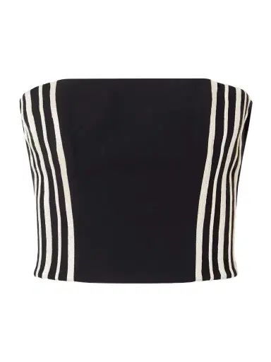 ANDRES OTALORA Tan Amada Strapless Striped Embroidered Twill Cropped Top | Thumbnail 1