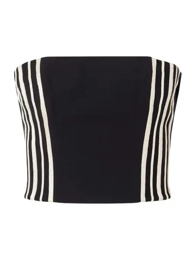 ANDRES OTALORA Tan Amada Strapless Striped Embroidered Twill Cropped Top