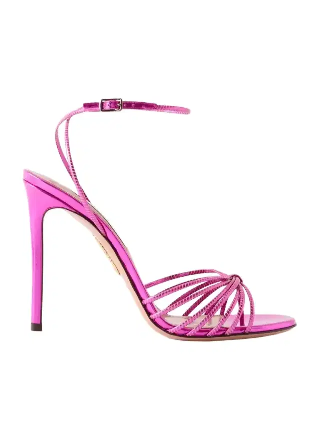Aquazzura Anima 105 Mirrored Metallic Leather Sandals
