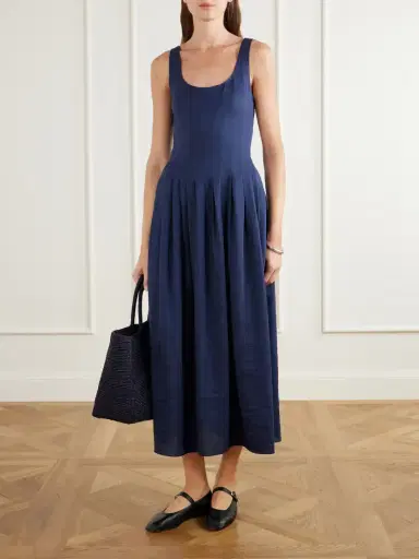 La Ligne Pleated Linen-blend Midi Dress | Thumbnail 2 La Ligne Pleated Linen-blend Midi Dress | Thumbnail 2