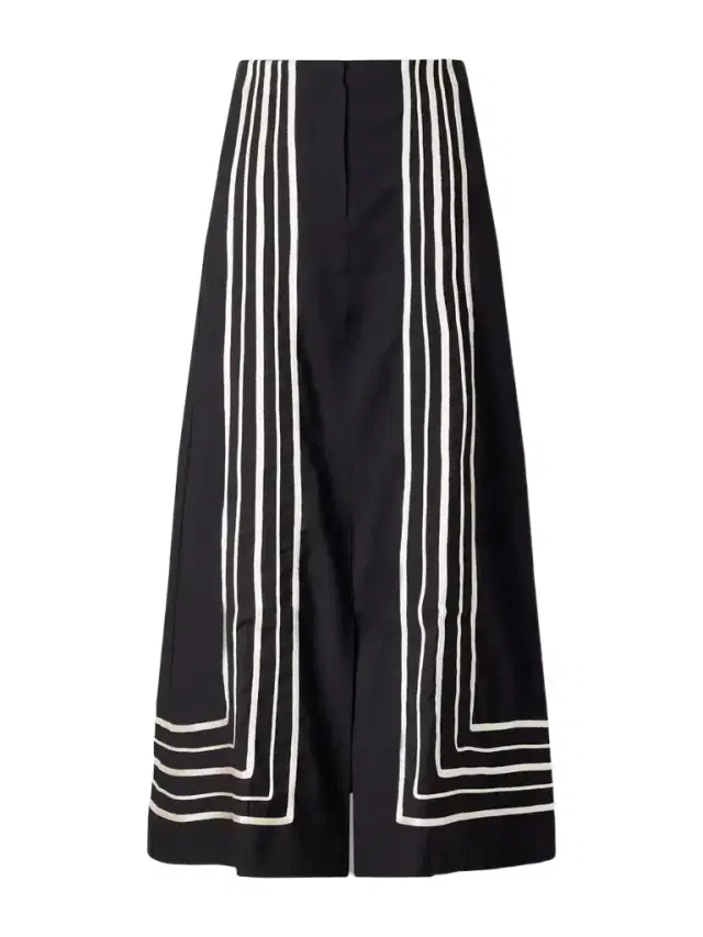 ANDRES OTALORA Invernal Striped Embroidered Twill Maxi Skirt